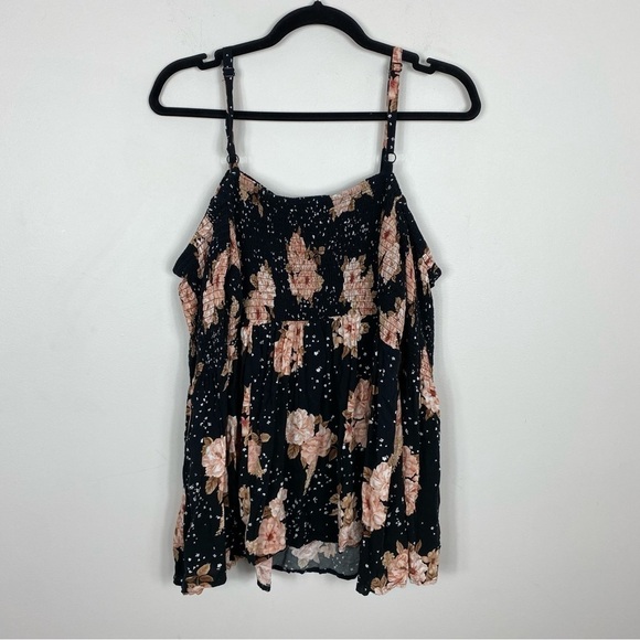 Torrid Black Floral Smocked Cold Shoulder Blouse - Picture 8 of 8